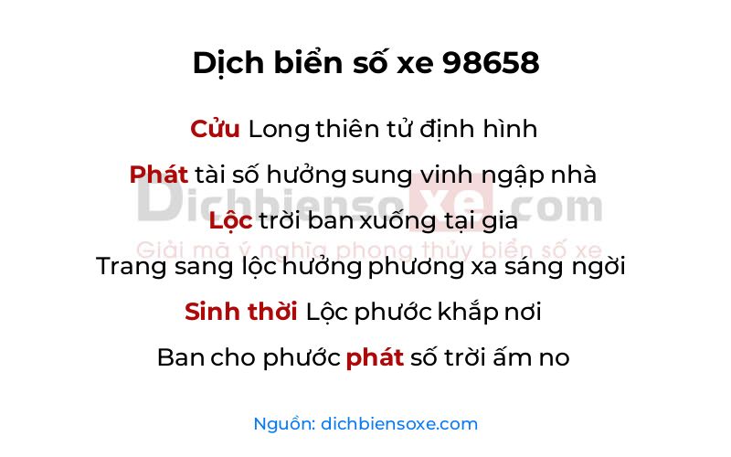 Dịch thơ biển số 98658