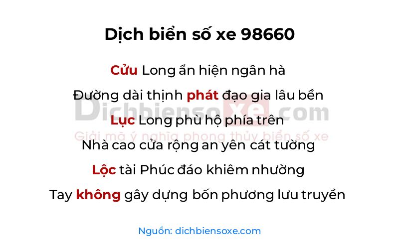 Dịch thơ biển số 98660
