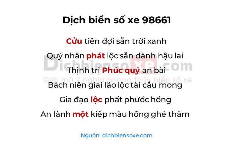 Dịch thơ biển số 98661