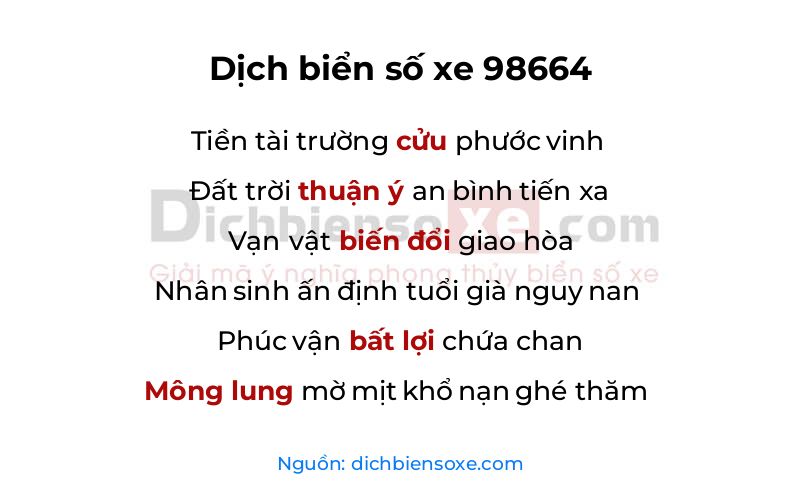 Dịch thơ biển số 98664