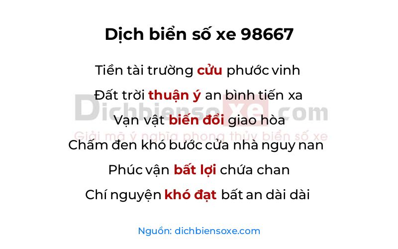 Dịch thơ biển số 98667
