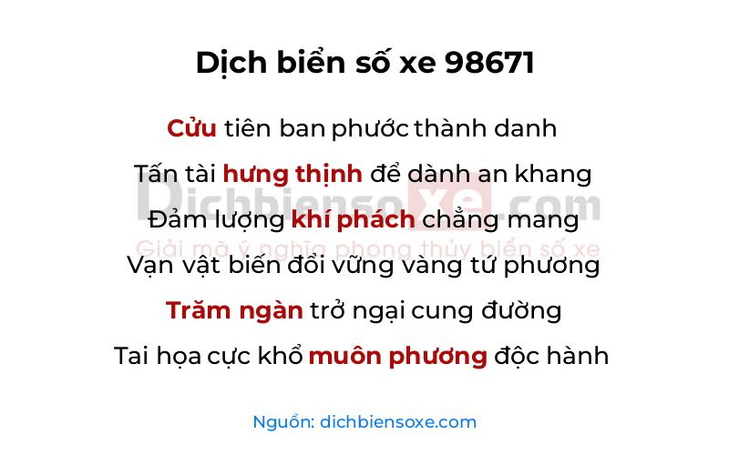 Dịch thơ biển số 98671