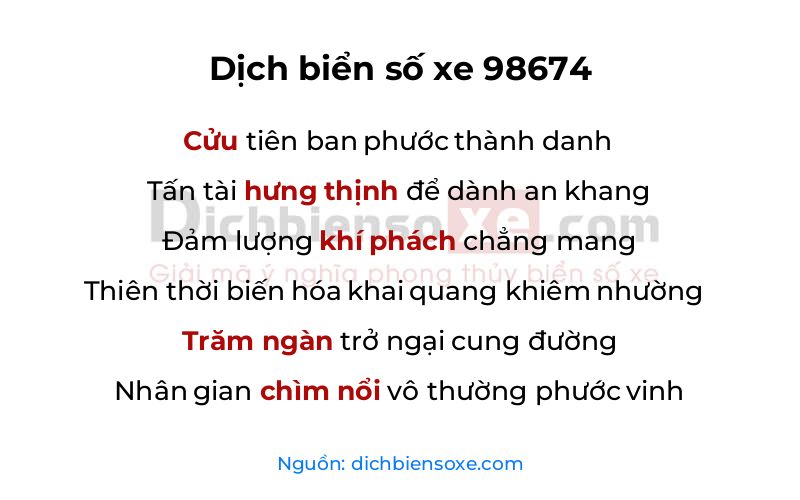 Dịch thơ biển số 98674