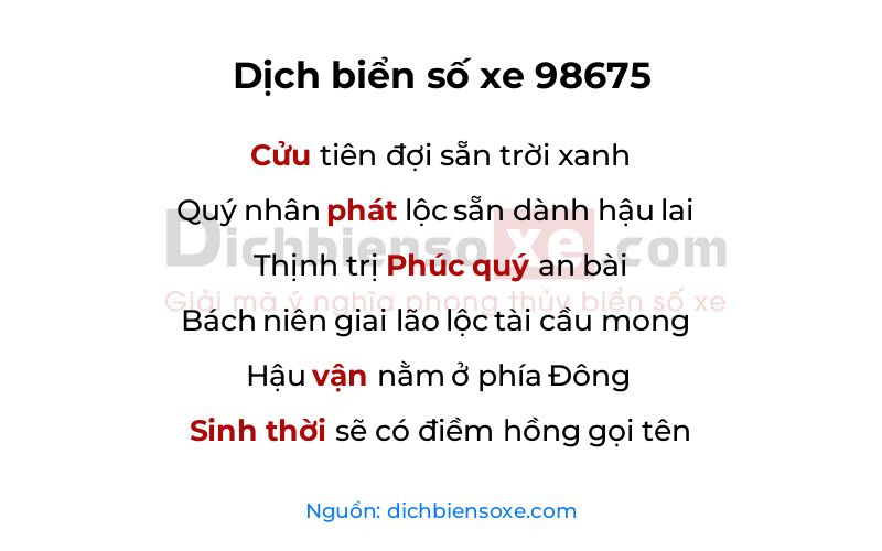 Dịch thơ biển số 98675