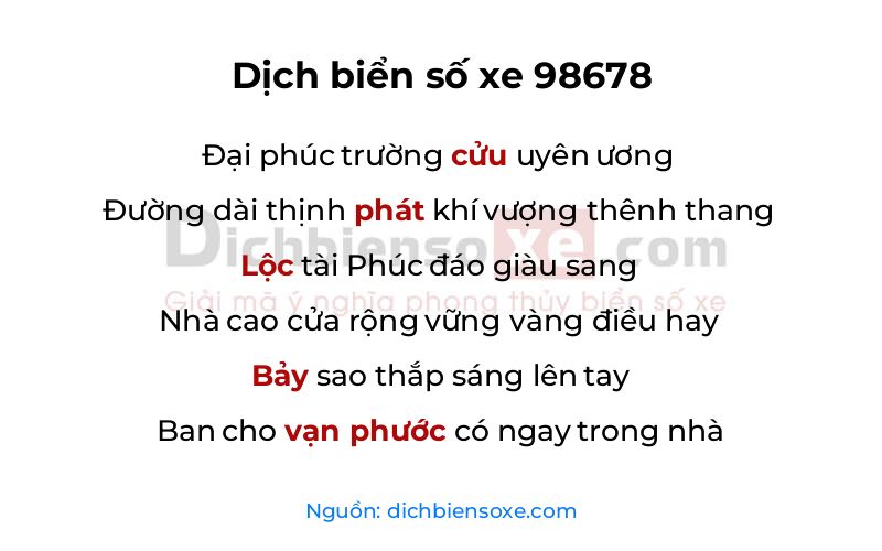Dịch thơ biển số 98678