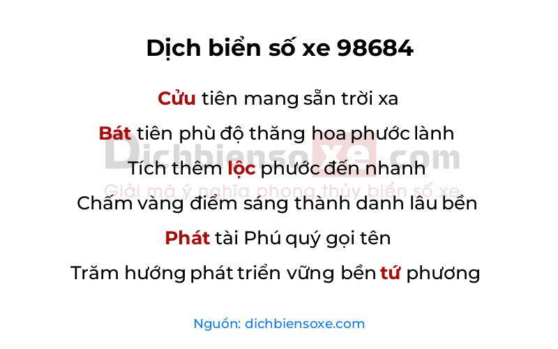 Dịch thơ biển số 98684