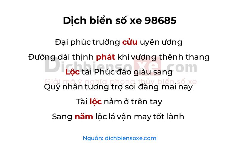 Dịch thơ biển số 98685