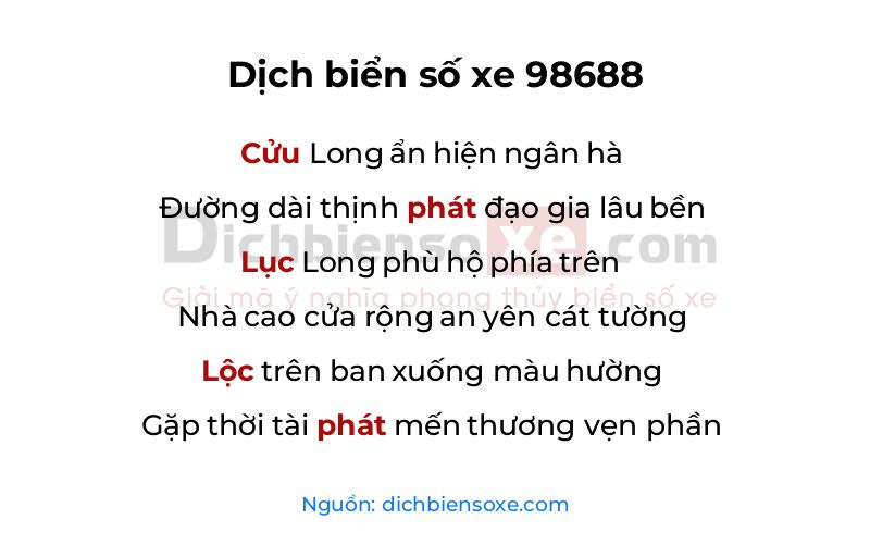 Dịch thơ biển số 98688