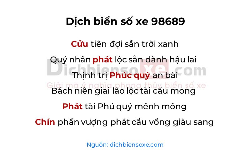 Dịch thơ biển số 98689