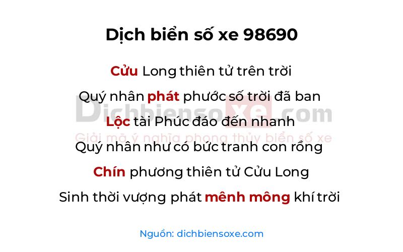 Dịch thơ biển số 98690