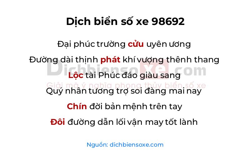 Dịch thơ biển số 98692