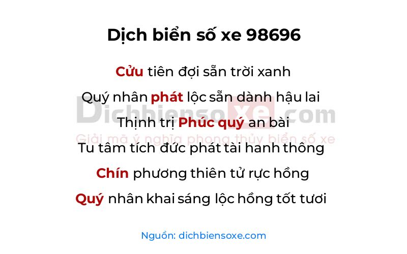 Dịch thơ biển số 98696