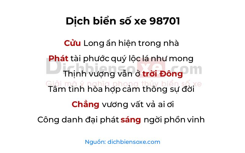 Dịch thơ biển số 98701