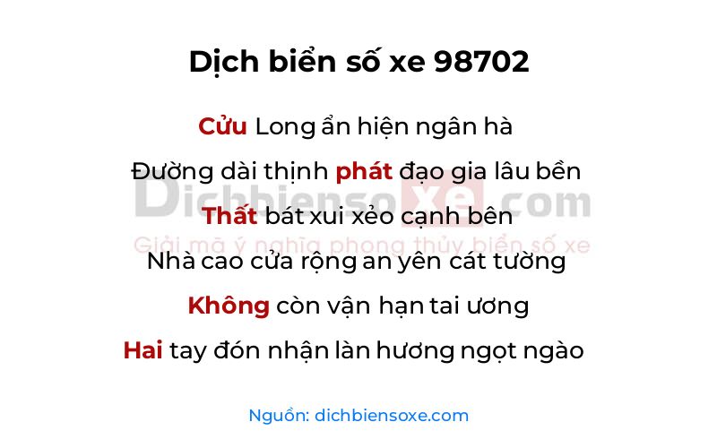 Dịch thơ biển số 98702