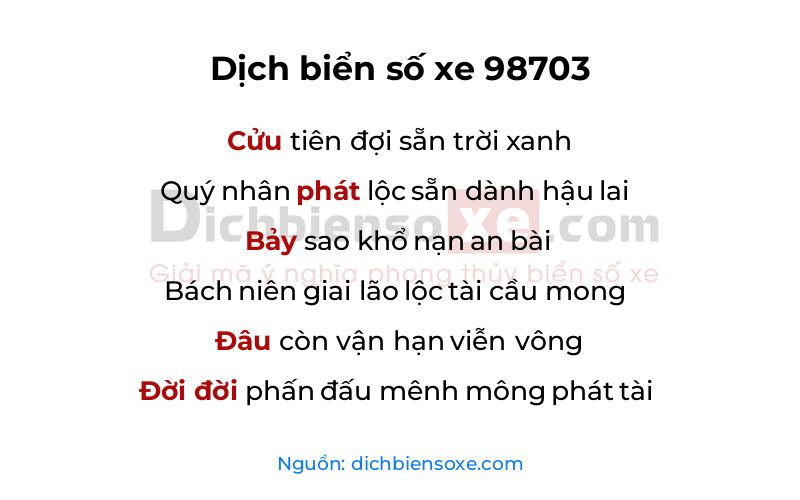 Dịch thơ biển số 98703