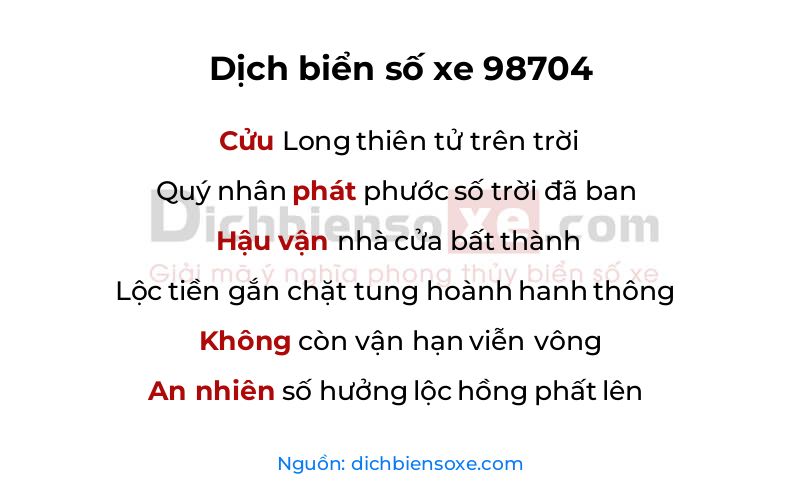 Dịch thơ biển số 98704