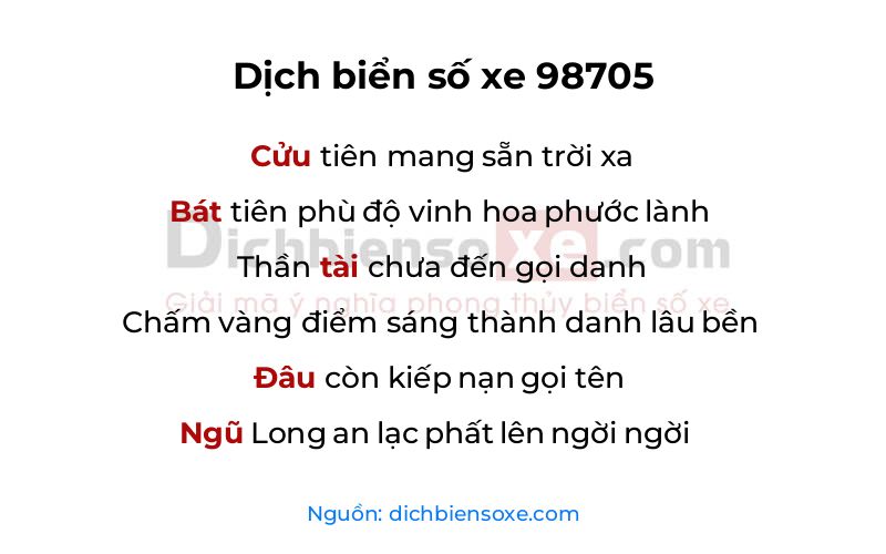 Dịch thơ biển số 98705