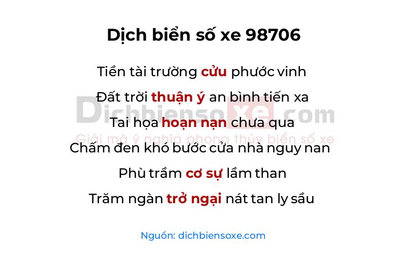Dịch thơ biển số 98706