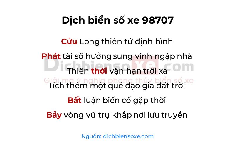 Dịch thơ biển số 98707