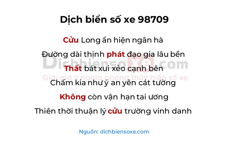 Dịch thơ biển số 98709