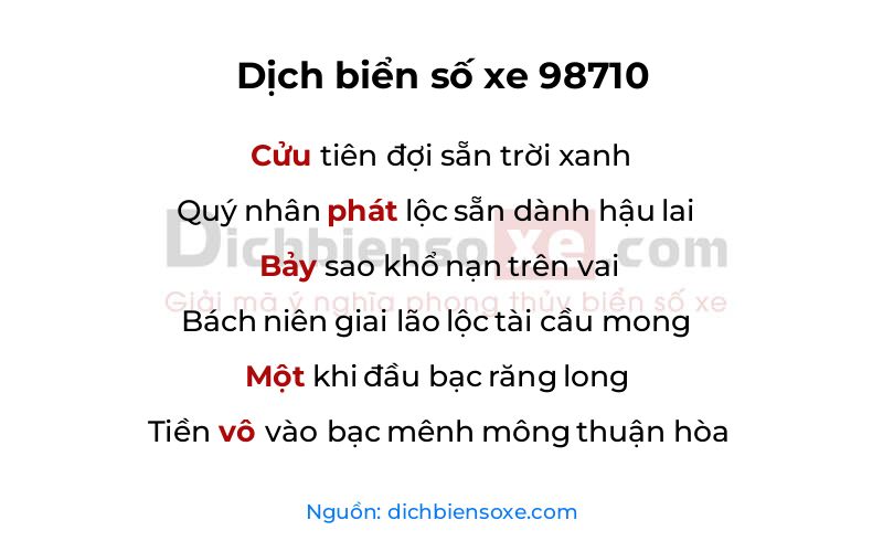 Dịch thơ biển số 98710