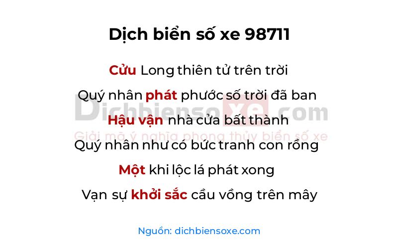 Dịch thơ biển số 98711