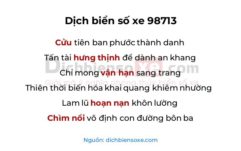 Dịch thơ biển số 98713