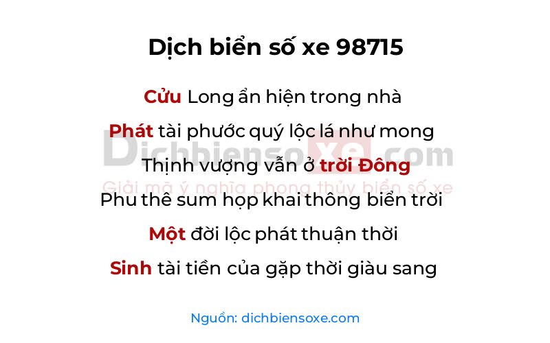 Dịch thơ biển số 98715
