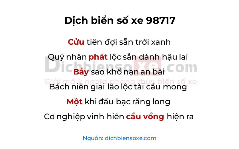 Dịch thơ biển số 98717