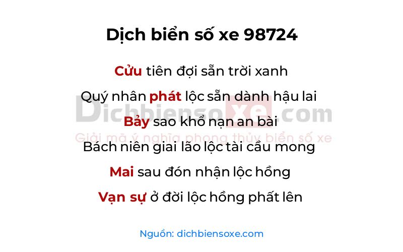 Dịch thơ biển số 98724