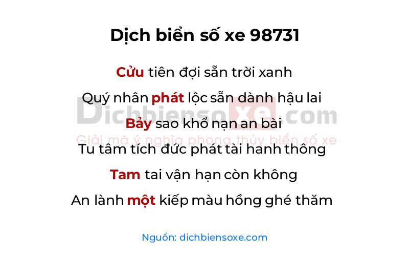 Dịch thơ biển số 98731
