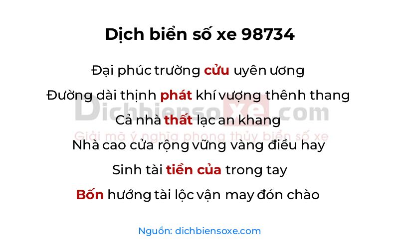 Dịch thơ biển số 98734