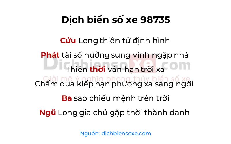 Dịch thơ biển số 98735