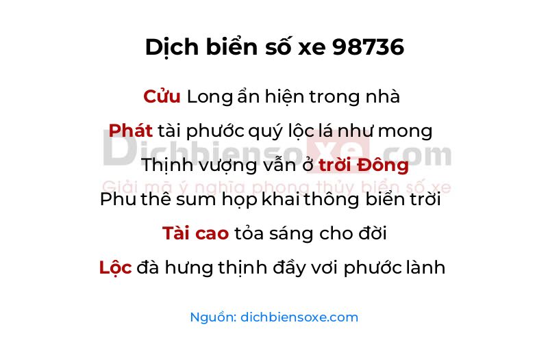 Dịch thơ biển số 98736