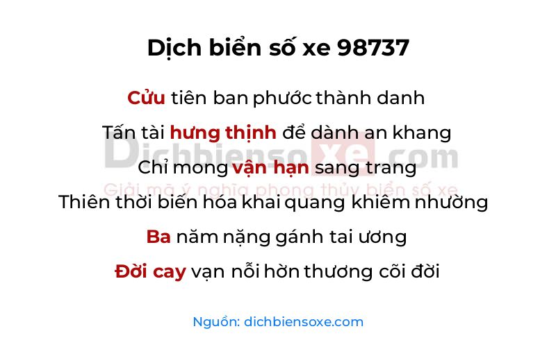 Dịch thơ biển số 98737
