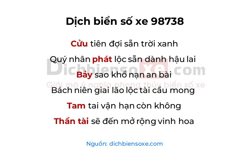 Dịch thơ biển số 98738