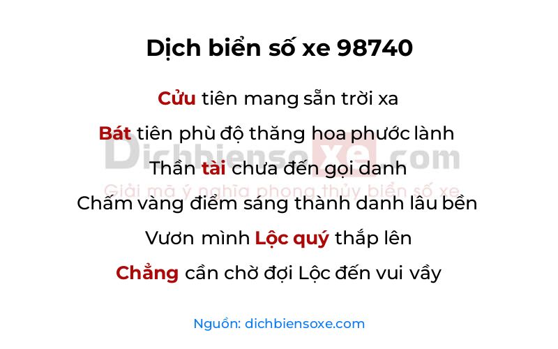 Dịch thơ biển số 98740