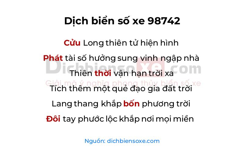 Dịch thơ biển số 98742