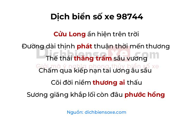 Dịch thơ biển số 98744