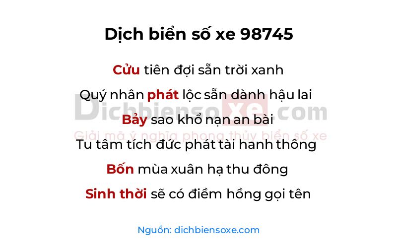 Dịch thơ biển số 98745