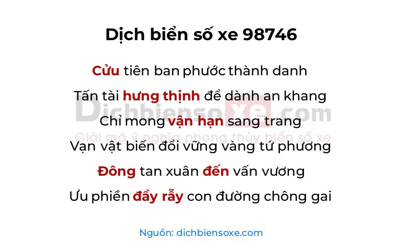 Dịch thơ biển số 98746