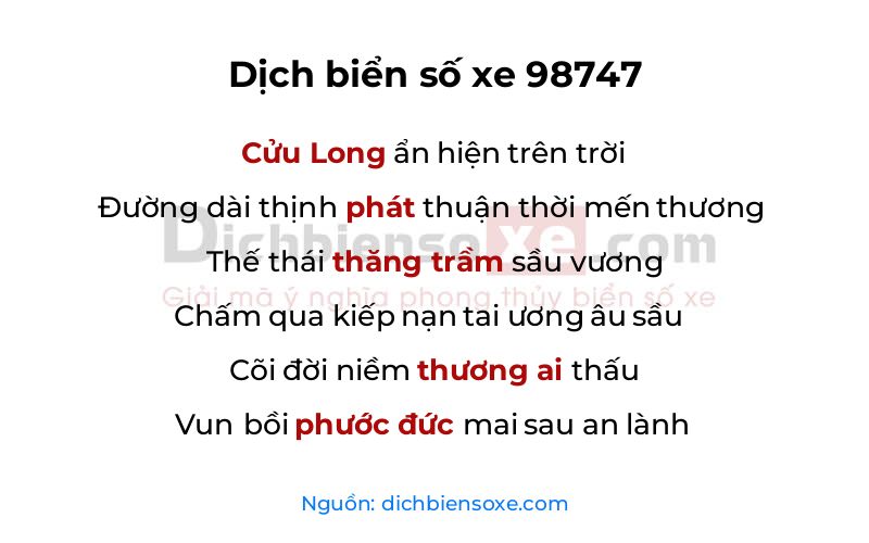 Dịch thơ biển số 98747