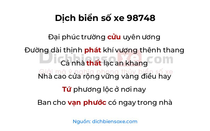 Dịch thơ biển số 98748