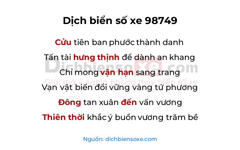 Dịch thơ biển số 98749