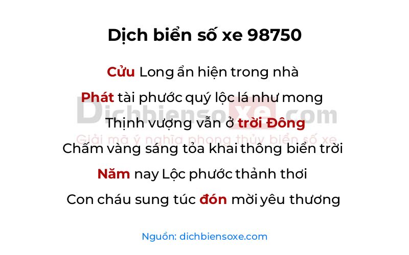 Dịch thơ biển số 98750