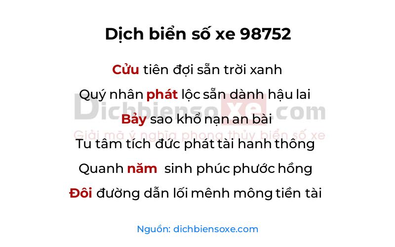 Dịch thơ biển số 98752
