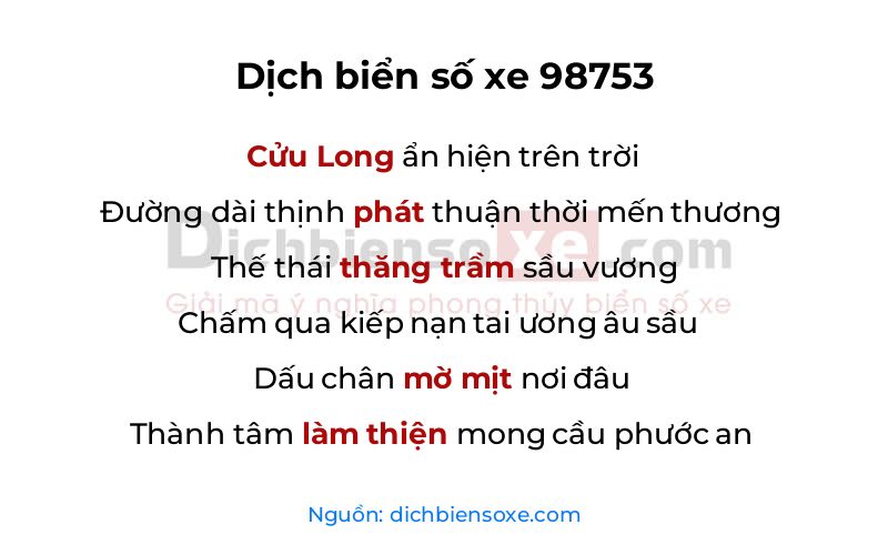 Dịch thơ biển số 98753
