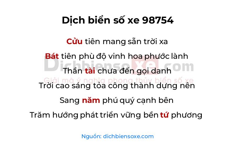 Dịch thơ biển số 98754