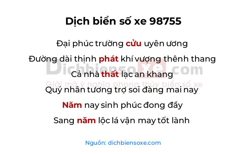Dịch thơ biển số 98755