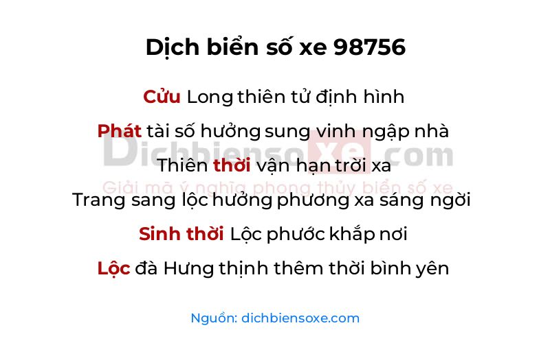 Dịch thơ biển số 98756